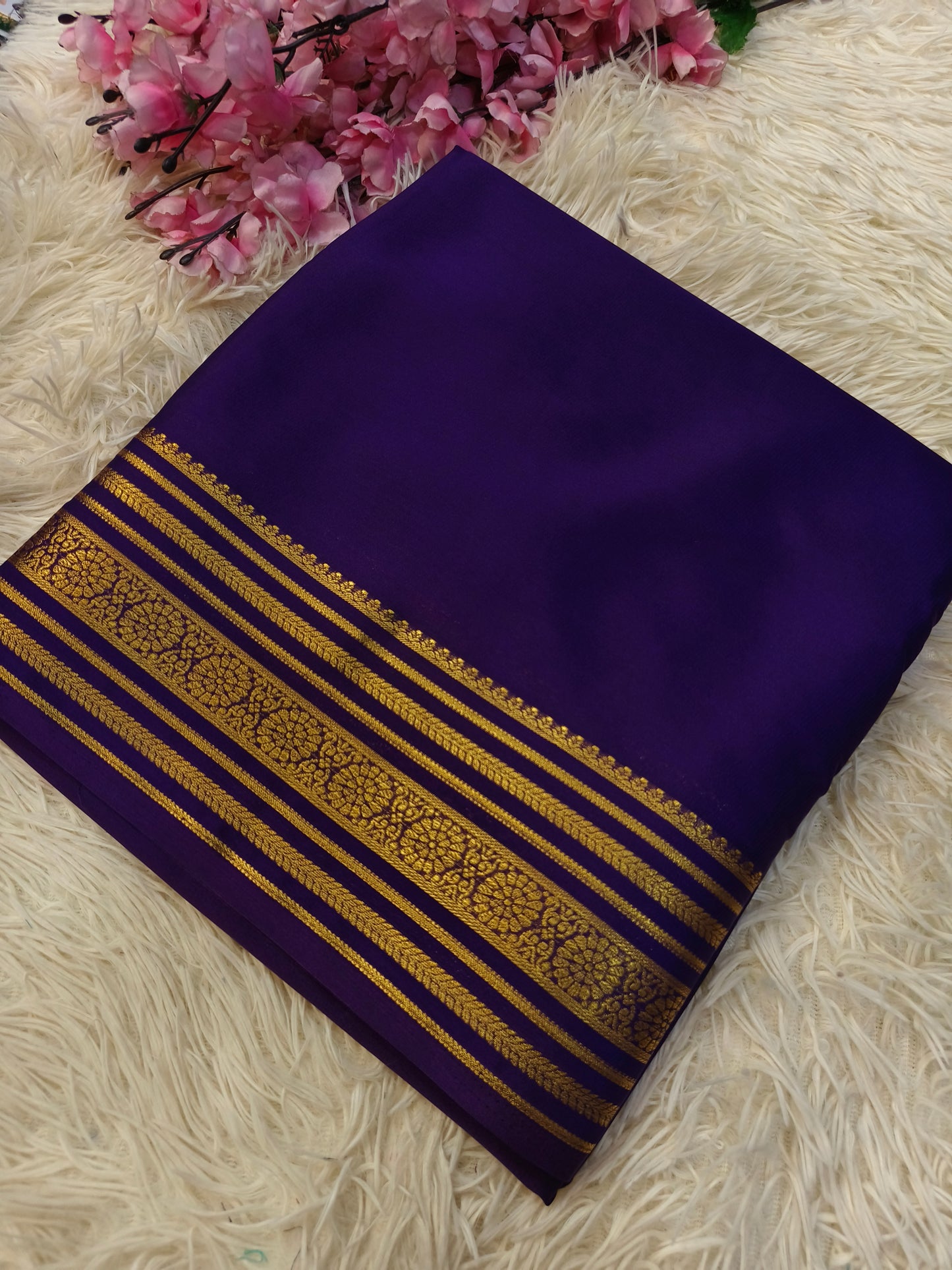 Purple semi Mysore crepe silk saree