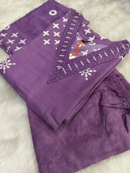Purple Cotton sets with duppata