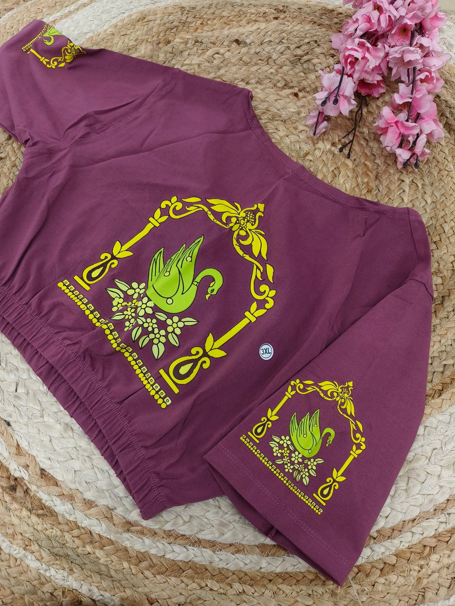 Mauve Stretchable blouse with unique printed design