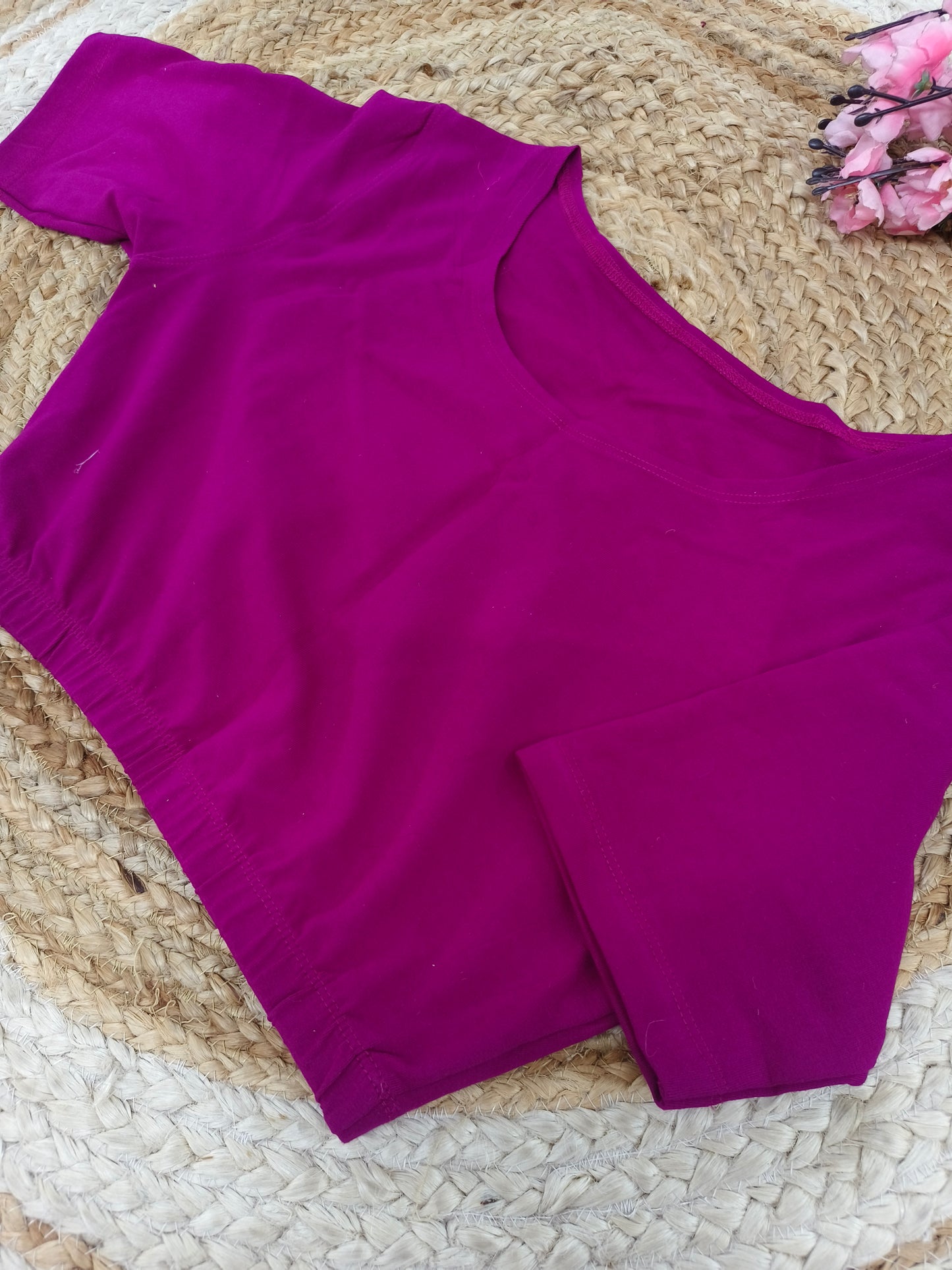 Megentha Pink Stretchable blouse with unique printed design