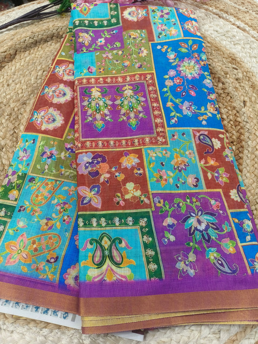 Multi colour Lenin cotton saree