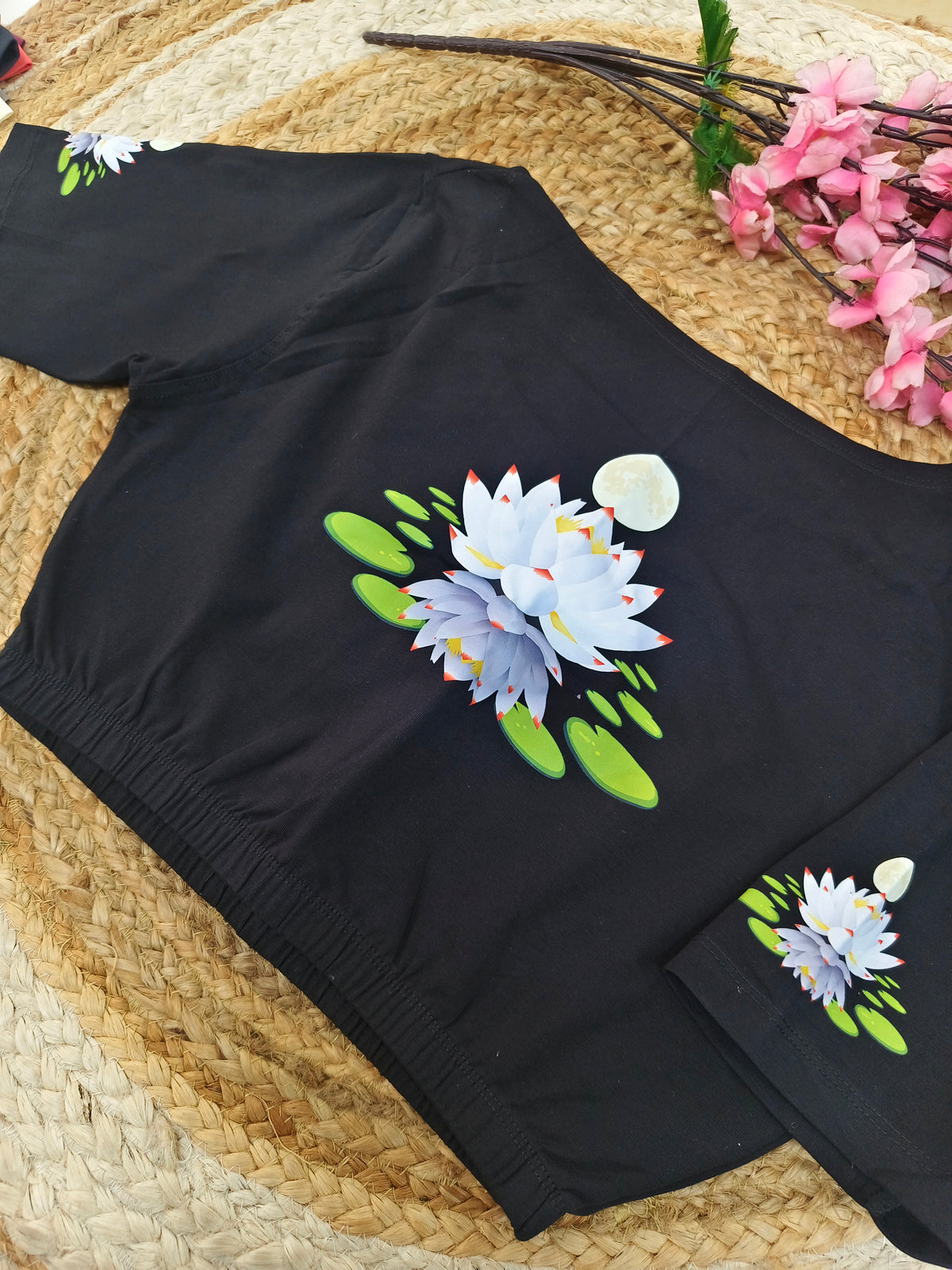 Black Stretchable blouse with unique printed design