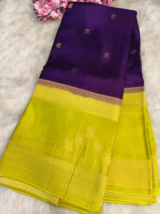 Purple with Mehandi Green Munga silk saree