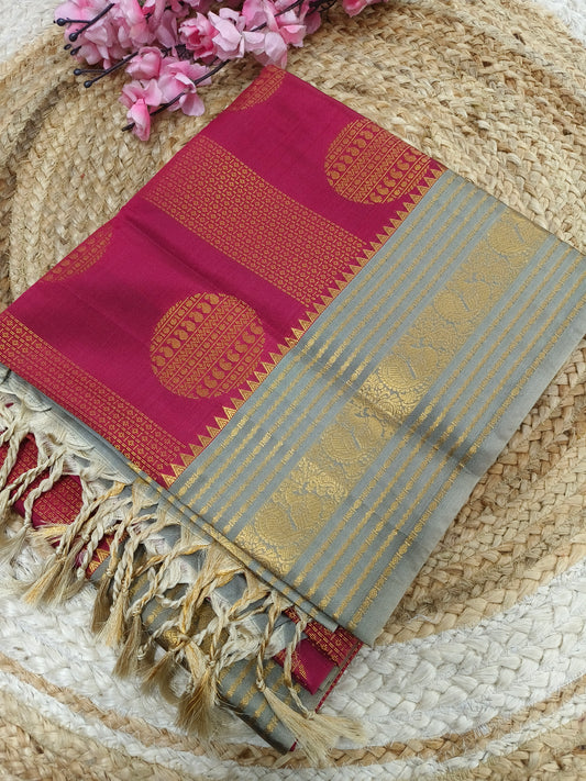 Maroon with Gray Elegant soft semi kanjivaram silk saree