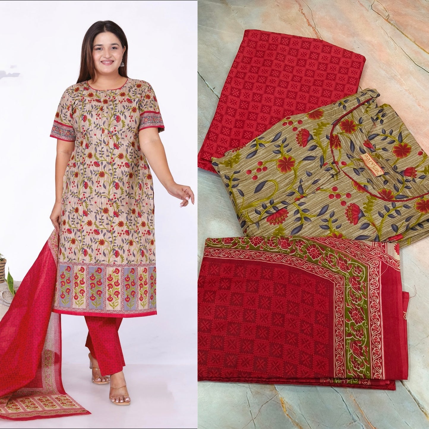 Beige Aarvi Pure Cotton Suit