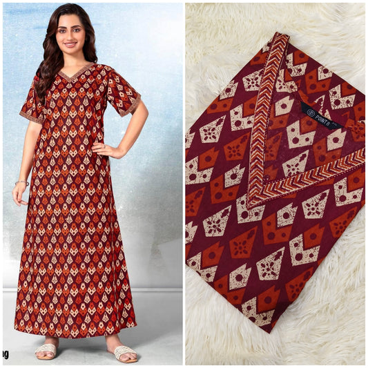 Marron Printed Pure cotton Nighty