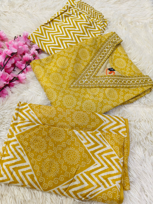 Yellow Cotton sets with duppata