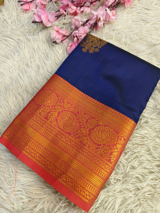 Blue with Red Soft semi silk saree