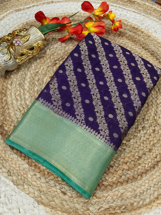 Purple with mint green Banarasi Georgette silk saree