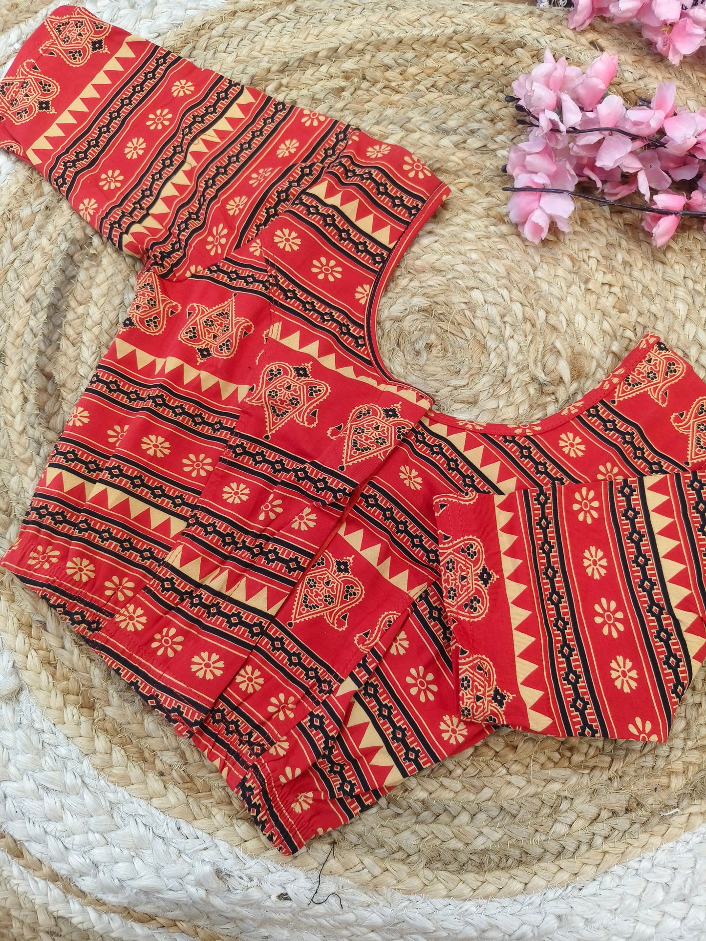 Red Kalamkari Cotton Stretchable Blouse