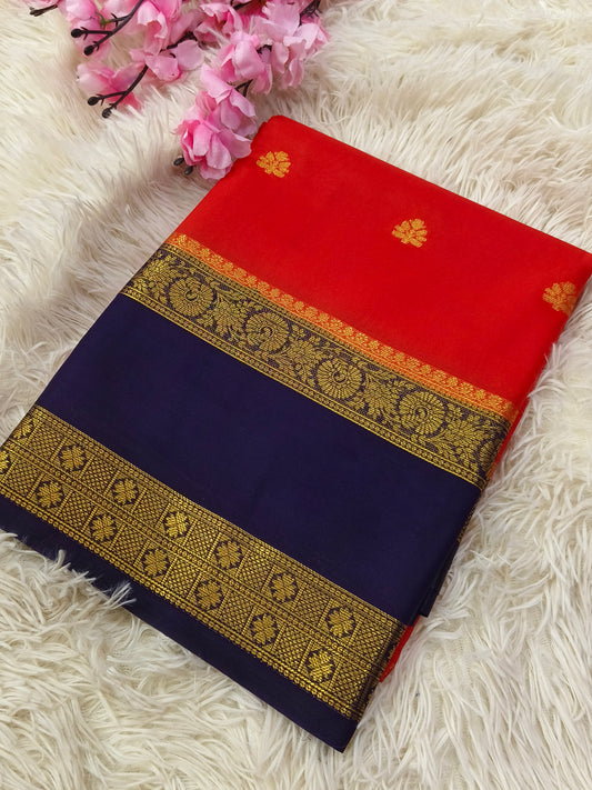 Orange With Purple Semi Mysore crepe silk saree