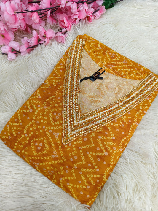 Yellow Designer Rayon Kurti