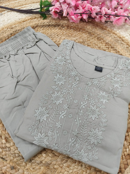 Grey chikan work dress