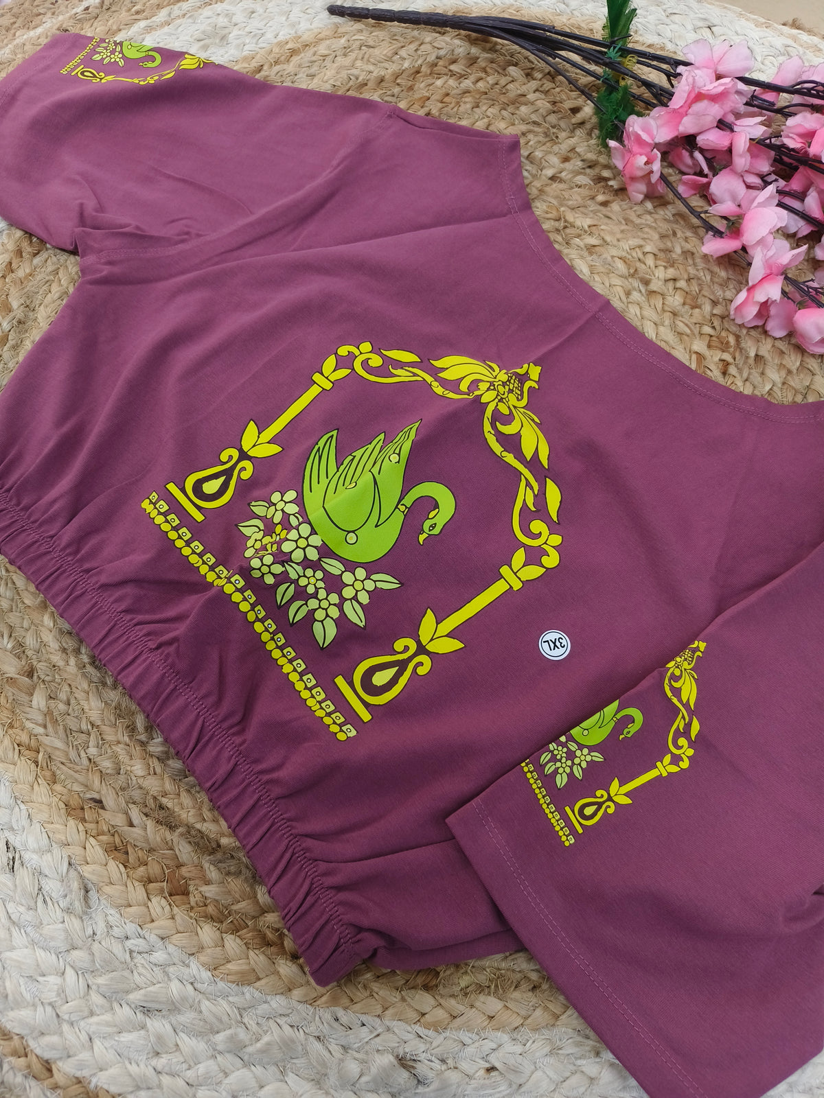 Wine Stretchable blouse with unique printed design