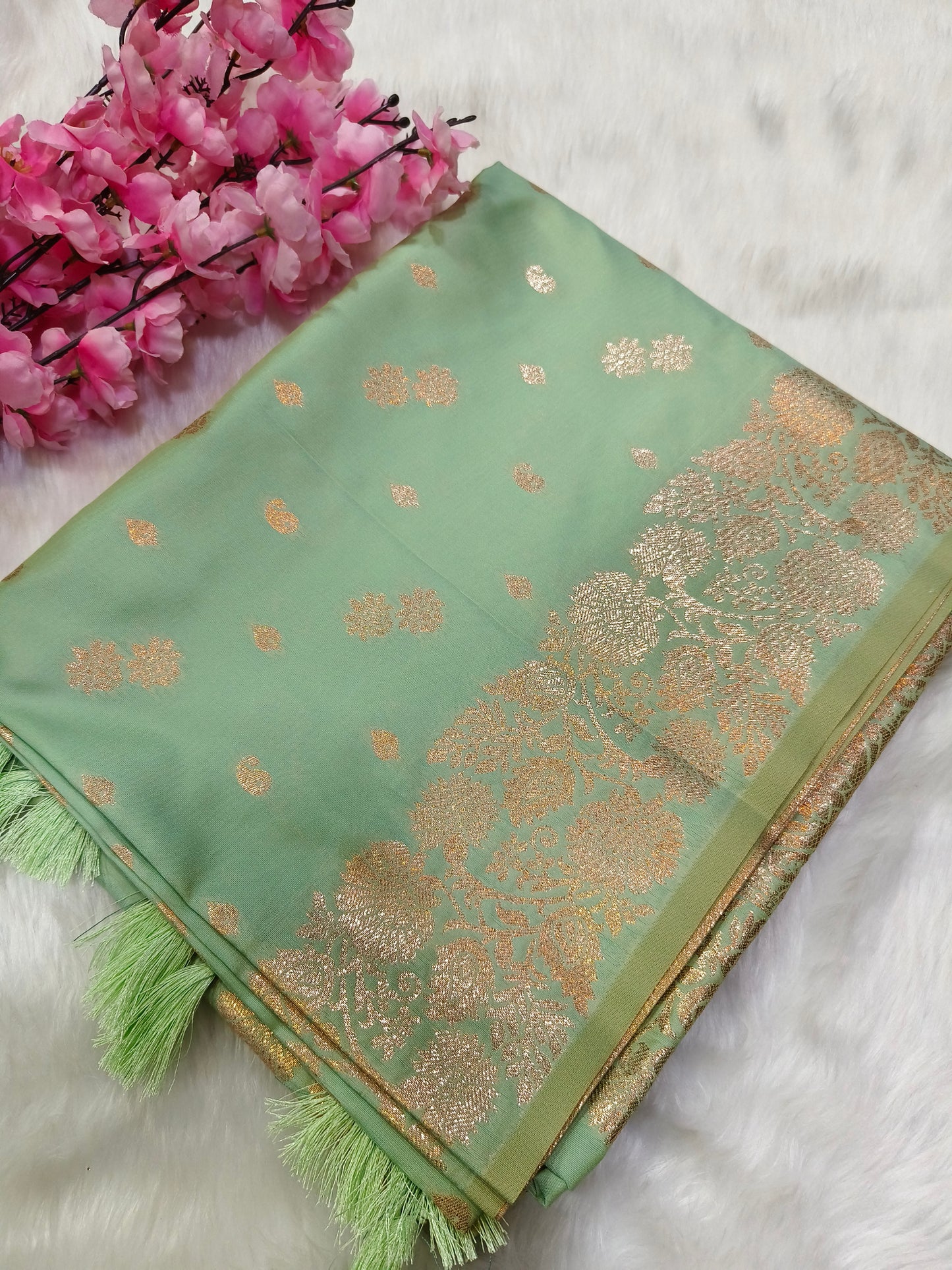 Sea Green Soft mulberry silk saree