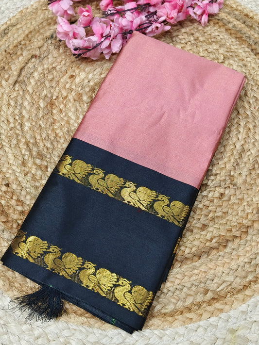 Onion Pink With Black Gadwal Semi silk saree