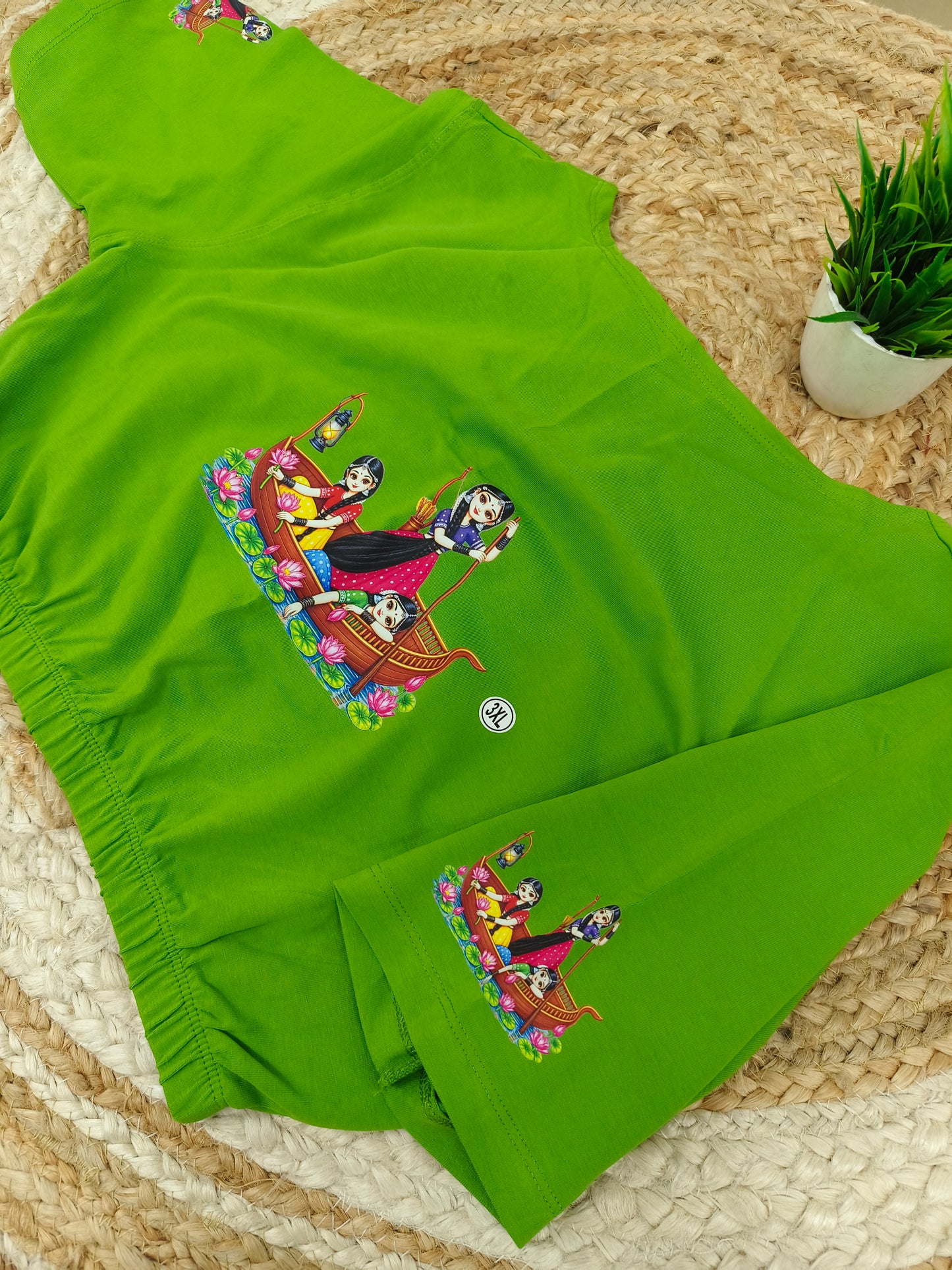Parrot Green Stretchable blouse with unique printed design