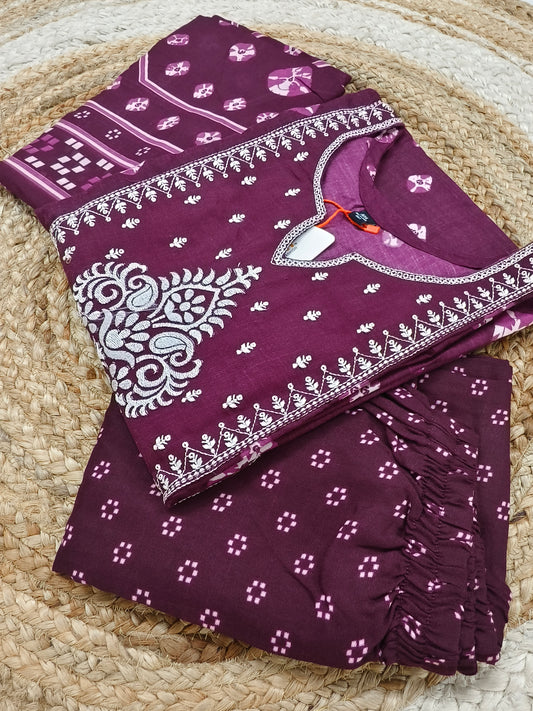 Wine cotton sets with duppata