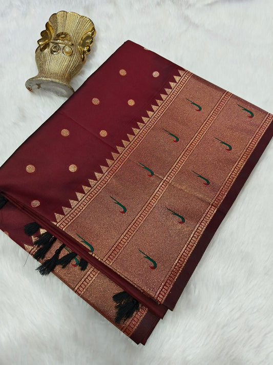 Marron Paithani silk saree