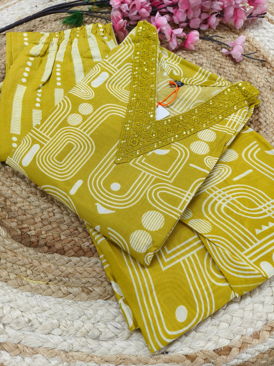 Yellow Cotton sets with duppatta