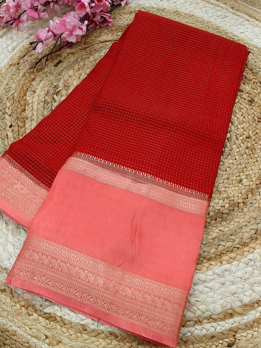 Red with peach viscose silk saree
