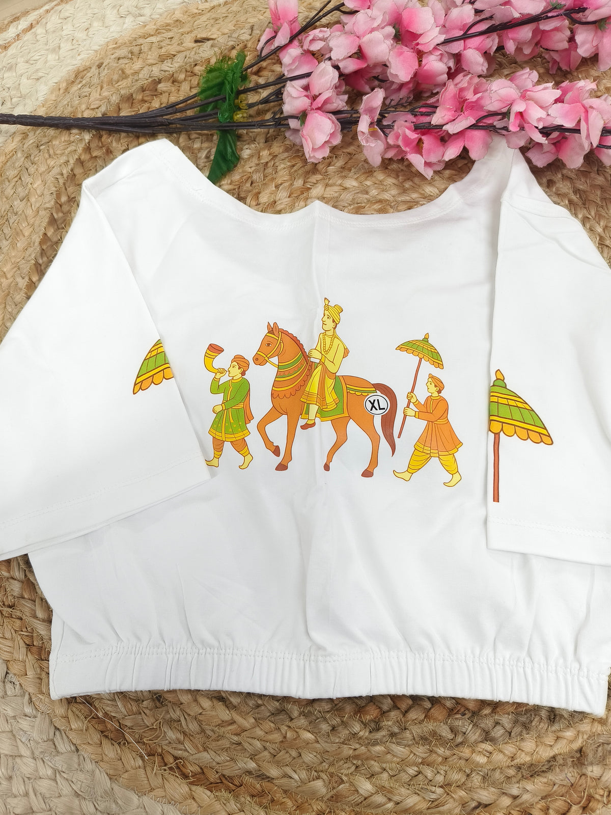 White Stretchable blouse with unique printed design