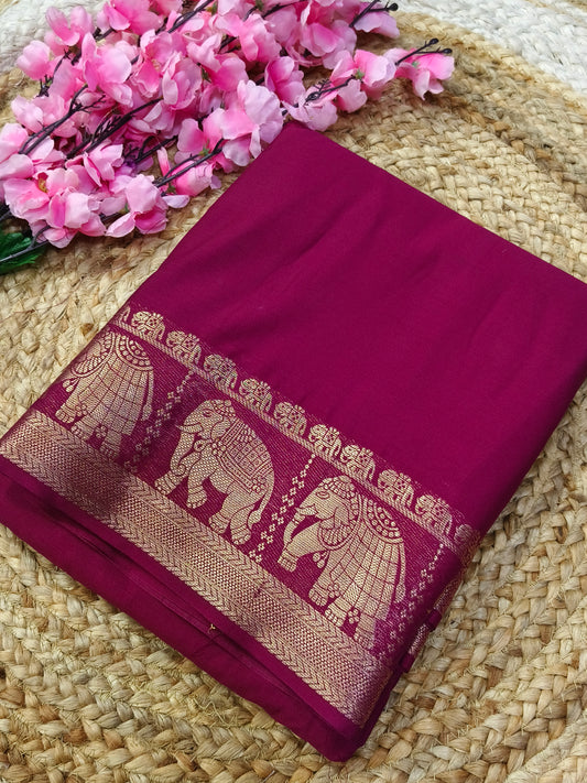Wine semi Mysore crepe silk saree
