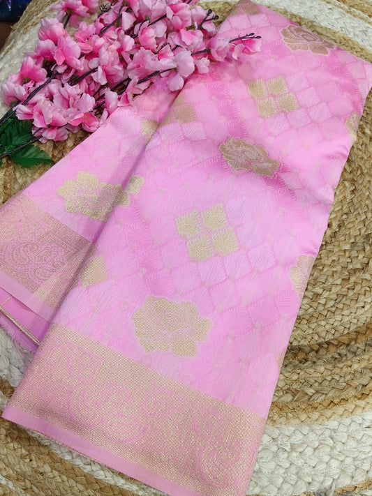 Pink  Pestel Brasso silk saree
