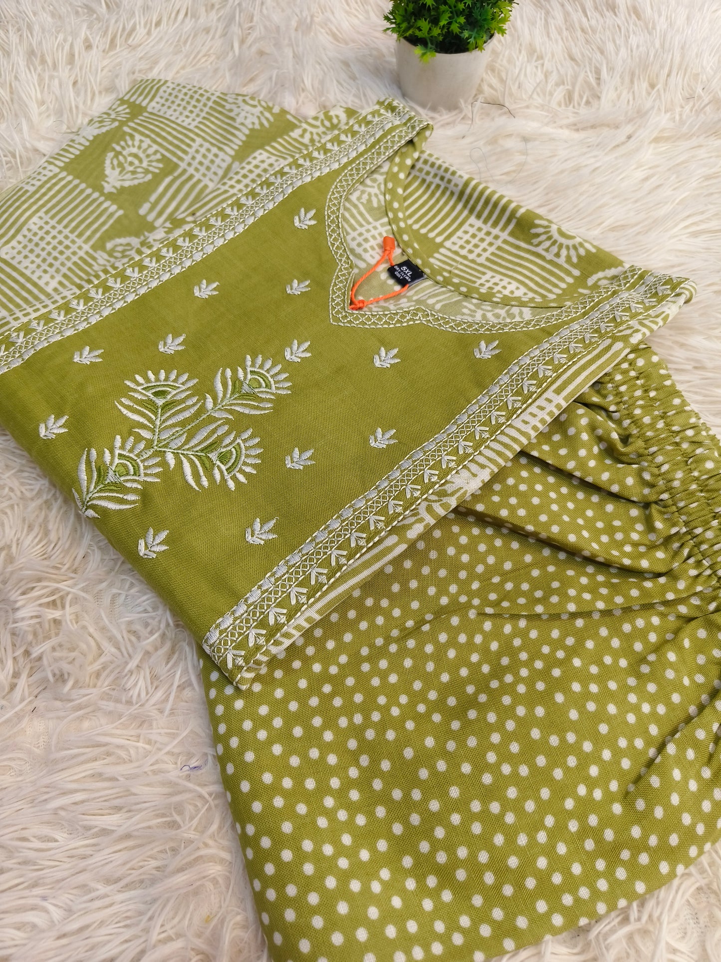 Yellowish green cotton sets with duppata