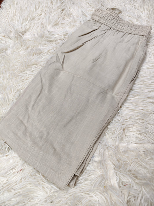 Cream Blended linen rayon straight pants