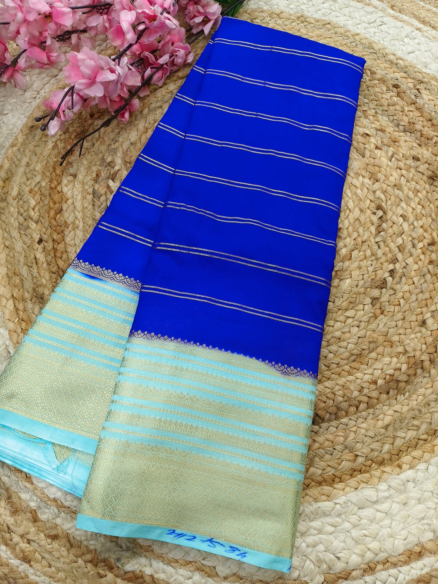 Royal Blue with Light Blue Semi Mysore silk