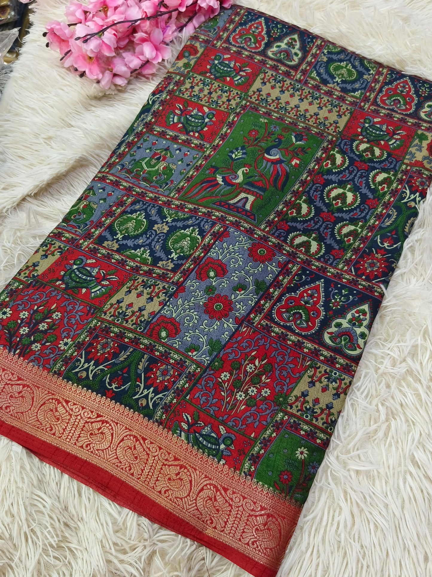 Red Kalamkari Fusion silk saree