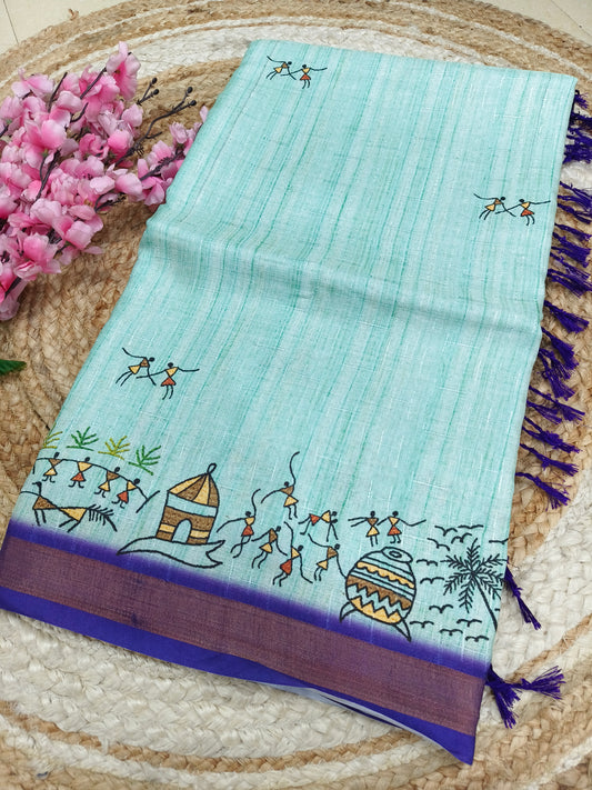 Skyblue warli saree