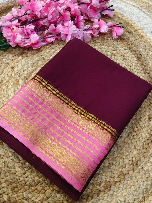 Wine With Pink semi Mysore crepe silk saree