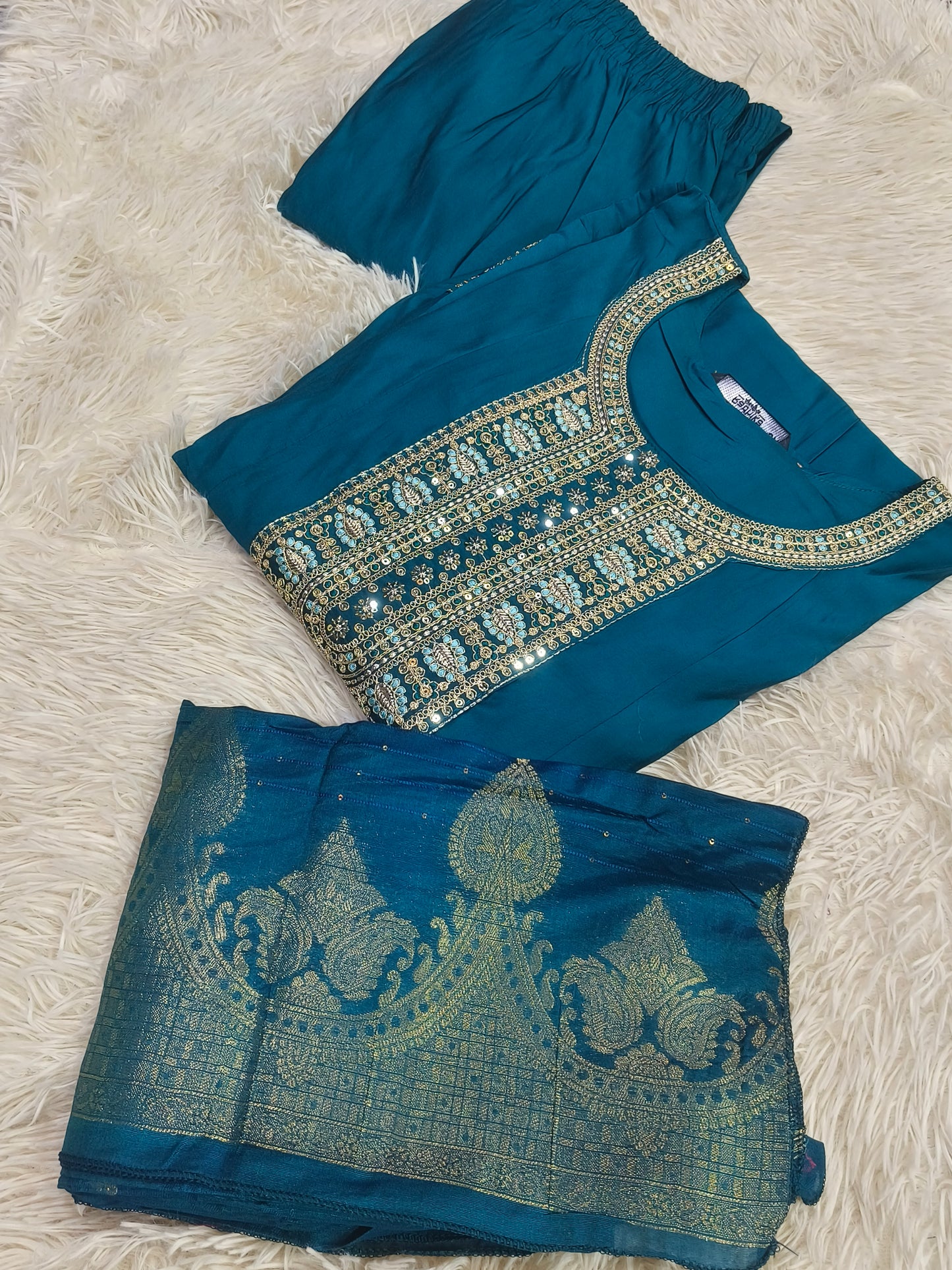 Peacock blue designer anarkali suit