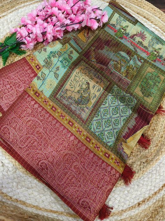 Maroon heritage silk saree