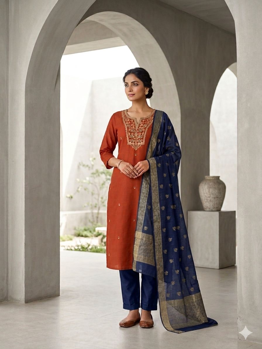 Rustic Orange with Blue designer suit