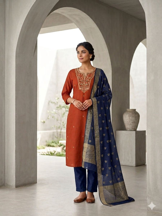 Rustic Orange with Blue designer suit