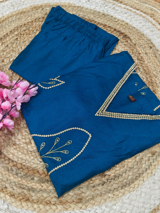 Peacock Blue Vatican Silk Cord Set