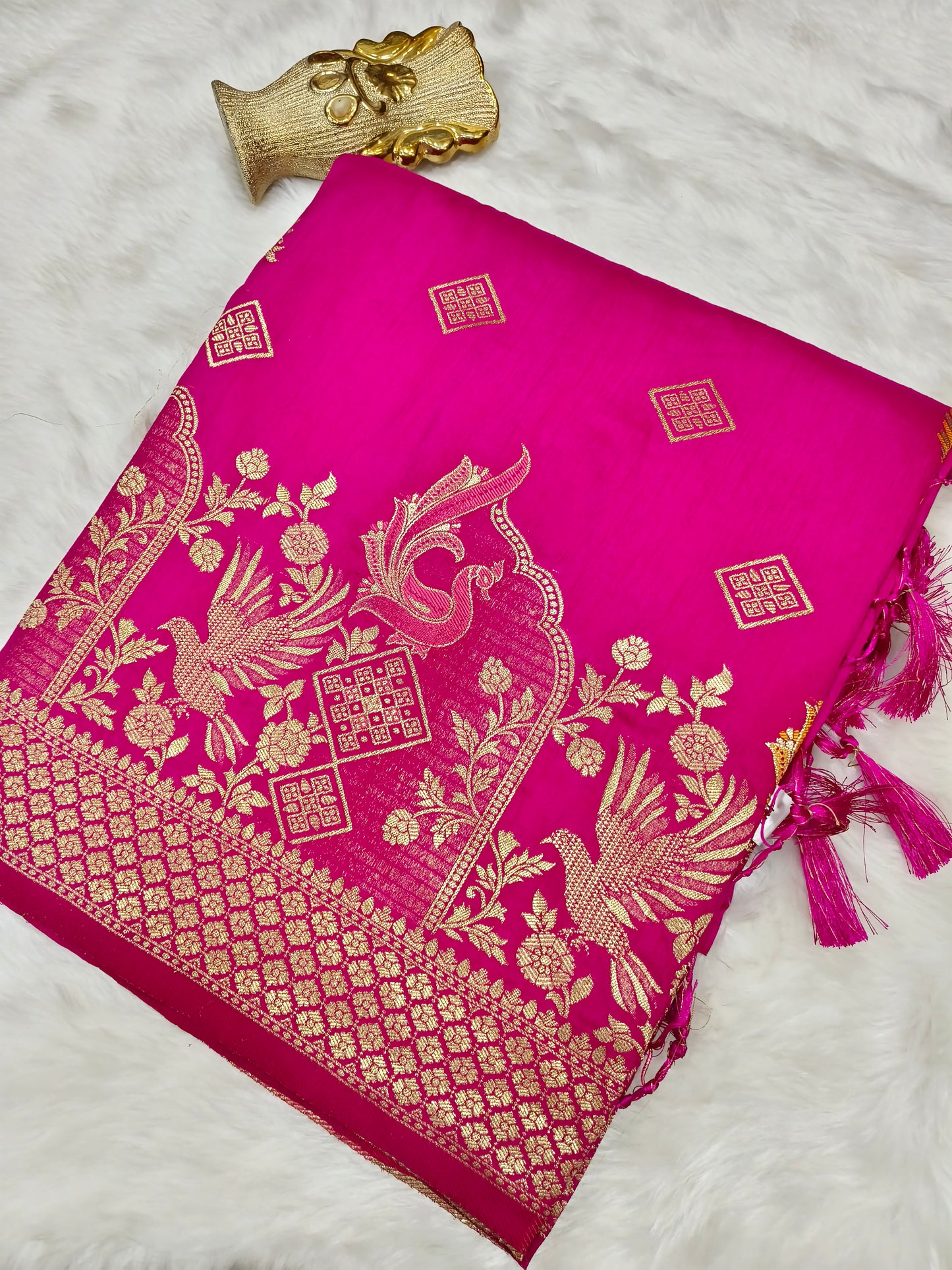 Rani Pink mulberry silk saree