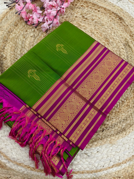 Green With Pink Elegant soft semi kanjivaram silk saree