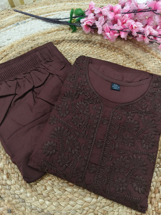 Brown chikan work dress