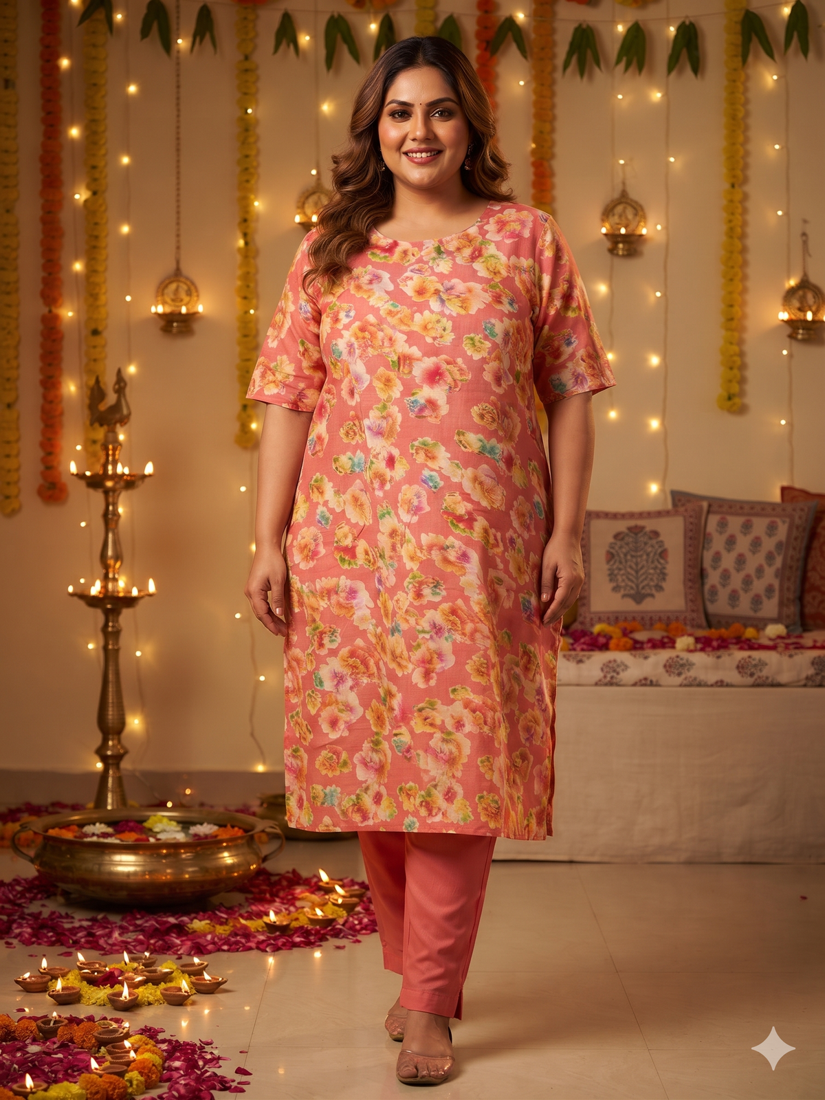 Peach Rayon straight kurta