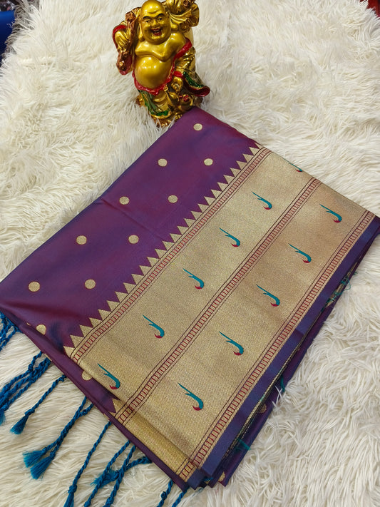 Brinjal wine Paithani silk saree