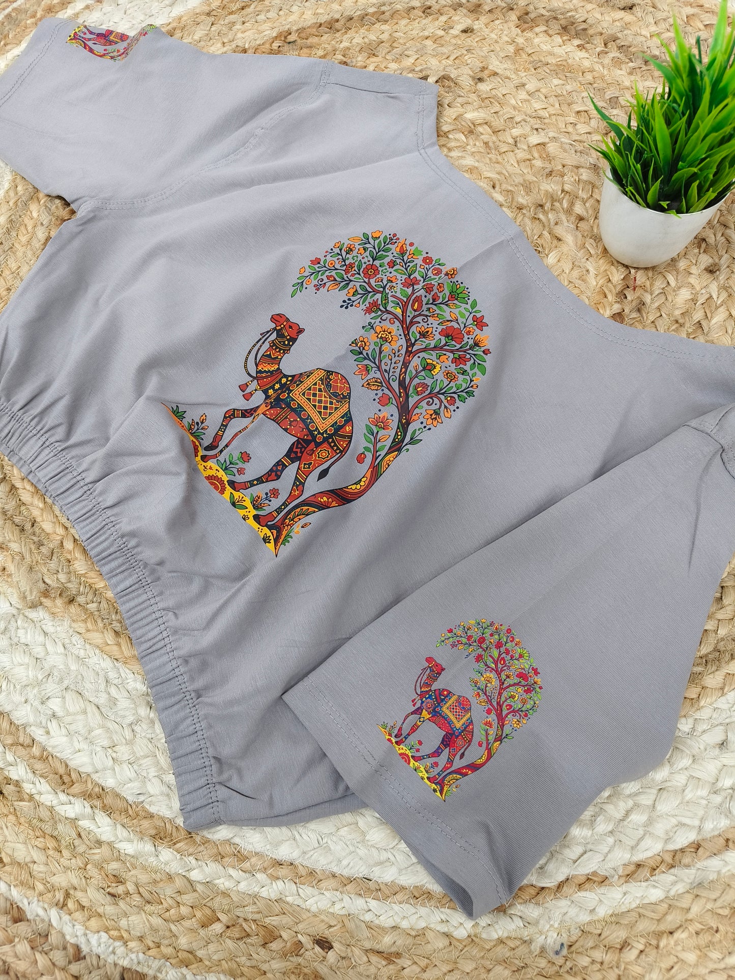 Light grey Stretchable blouse with unique printed design