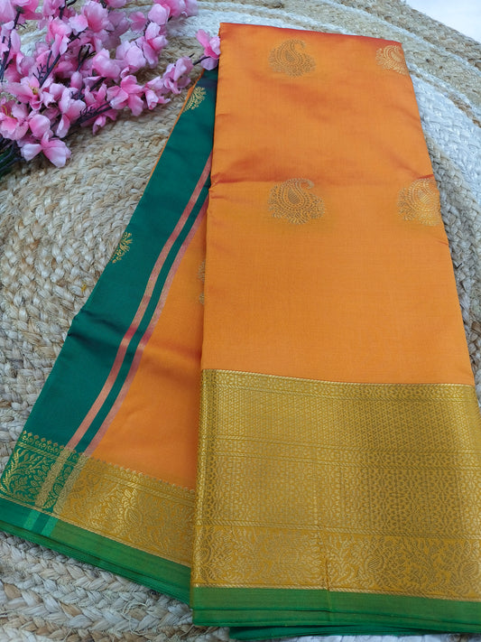 Orange  Semi kanchi silk saree