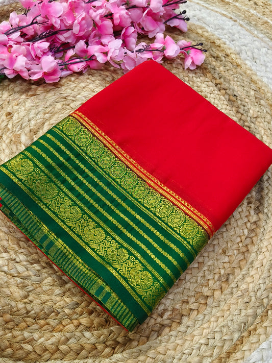 Red With Green semi Mysore crepe silk saree