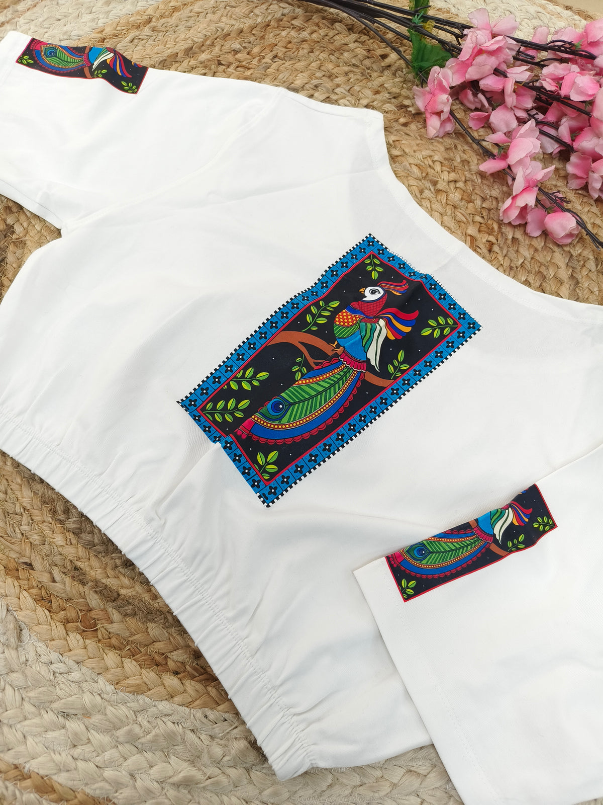 White Stretchable blouse with unique printed design