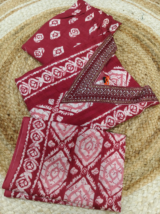 Maroon Cotton sets with duppatta