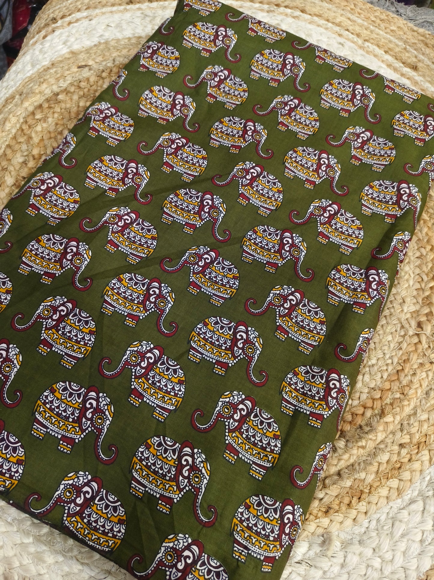 Green Pure cotton Kalamkari Fabric